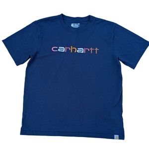 Men's Carhartt Medium Relaxed Fit Blue Graphic Tee Short Sleeve Logo Street wear